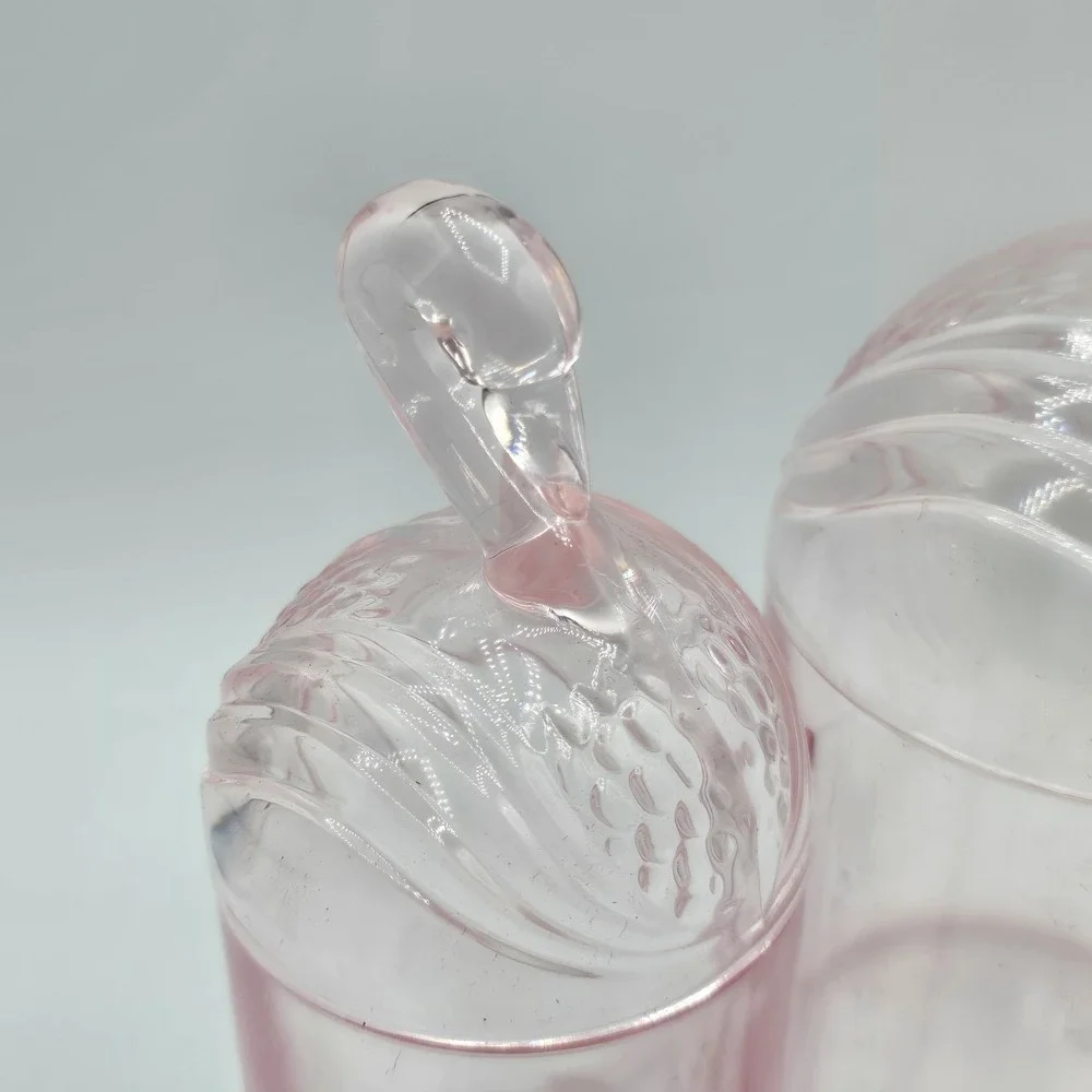 Vintage Rare Flamingo Pink Plastic Cotton Ball and Q Tip Holder Vanity Dresser
